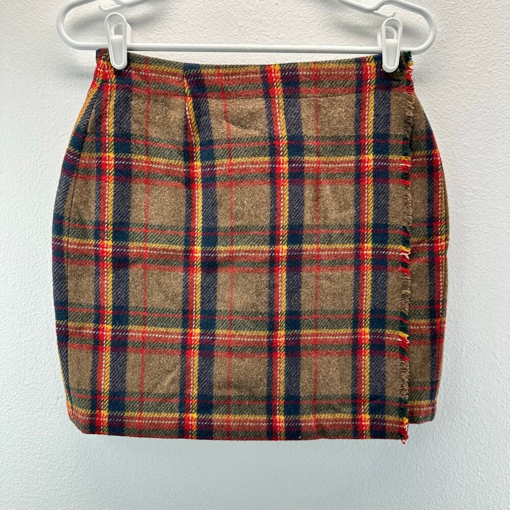 Gap Wrap Mini Skirt Tartan Plaid Wool 90s Y2K Brown Red 10